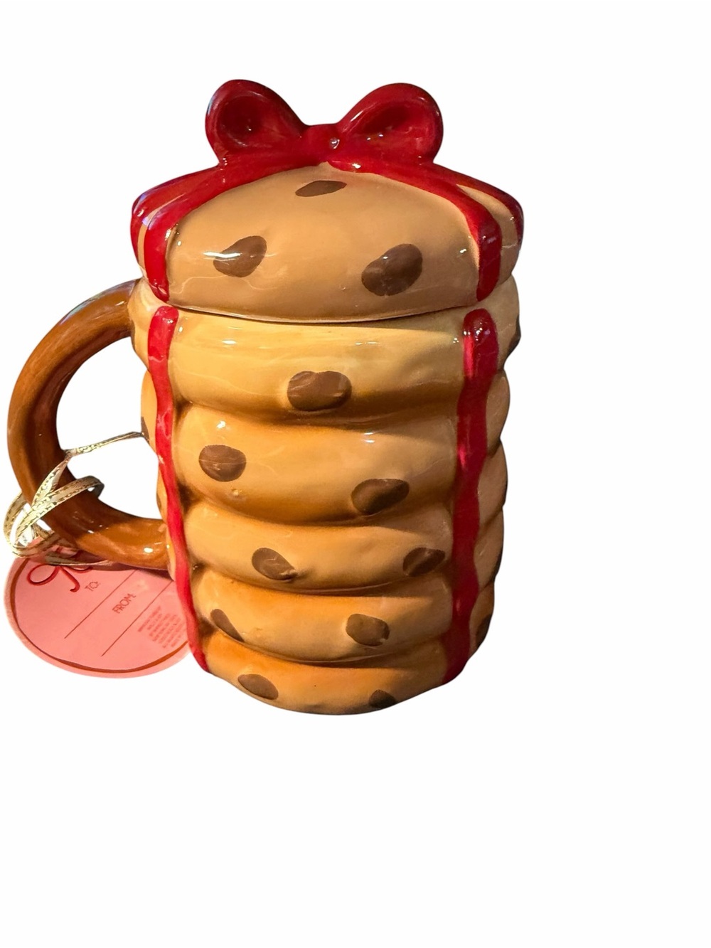 Holly & Jolly hand painted mug with topper NWT